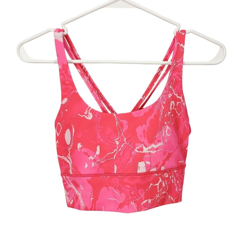 Fila Performa Pink Marble Strappy Back Sports‎ Bra Top Medium